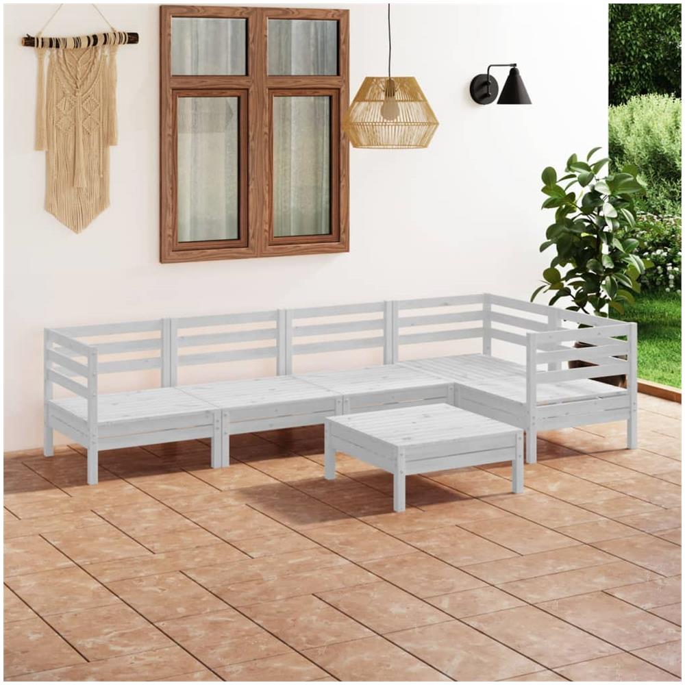 Set Divani Da Giardino 6 Pz In Legno Massello Di Pino Bianco - Foto 1