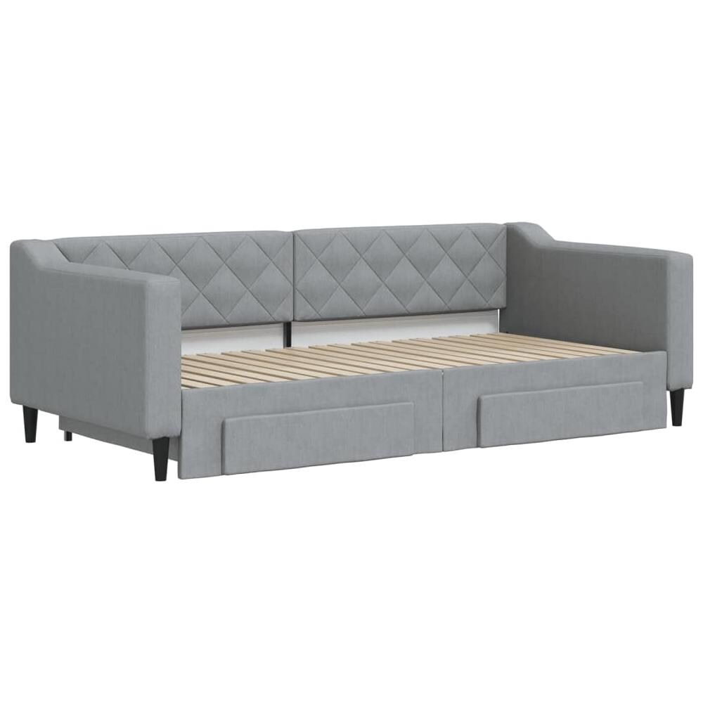 Divano Letto Estraibile Cassetti Grigio Chiaro 90x190cm Tessuto - Foto 2