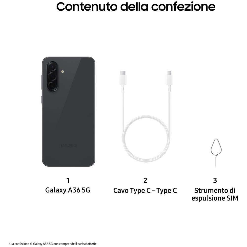 Galaxy A36 5G AI 256GB 8GB Ram Display 6.7” Super AMOLED Main Camera 50MP NanoSIM + eSIM USB Type-C Snapdragon 6 Gen 3 Android 15 5000 mAh Awesome Black Italia - Foto 2