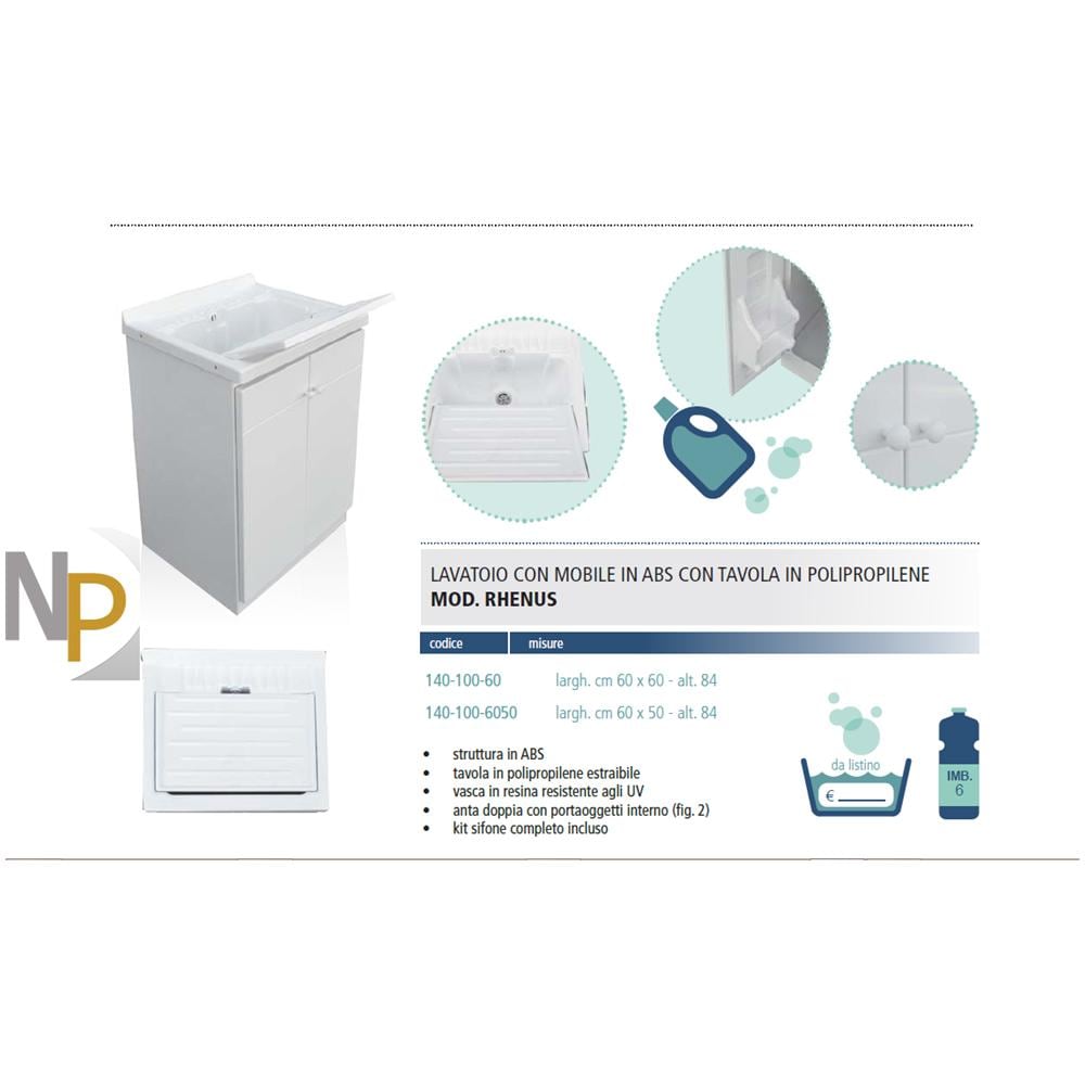 Lavatoio + Mobile Abs E + Tavola Polipropilene L Cm 60 X P Cm 50 - Foto 2