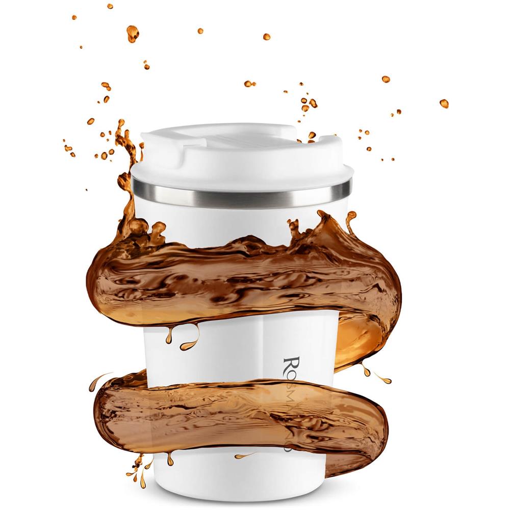 Tazza Da Caffè Da Viaggio - Bottiglia Da Caffè Portatile Isolata Sotto Vuoto, A Doppia Parete - Bottiglia Da Bere Riutilizzabile In Acciaio Inox - 7x9 X 13 Cm I Bianco, 350 Ml - Foto 2