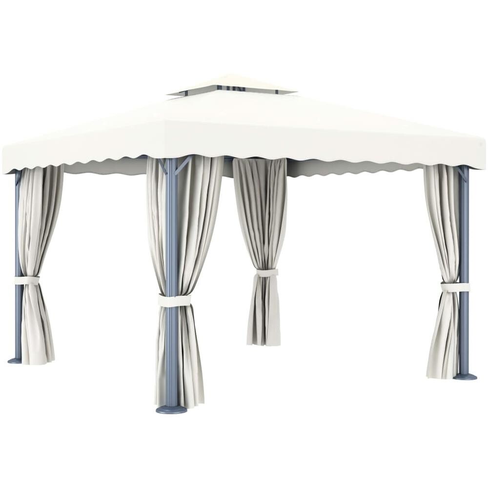 Gazebo con Tende e Stringa di Luci LED 3x3 m Bianco Crema - Foto 2