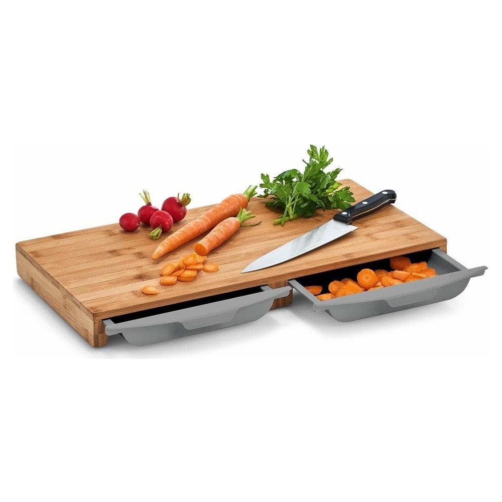 Tagliere Con Vassoi Estraibili, Accessorio Da Cucina In Bambù, 50 X 28,5 X 4,5 Cm - Foto 2