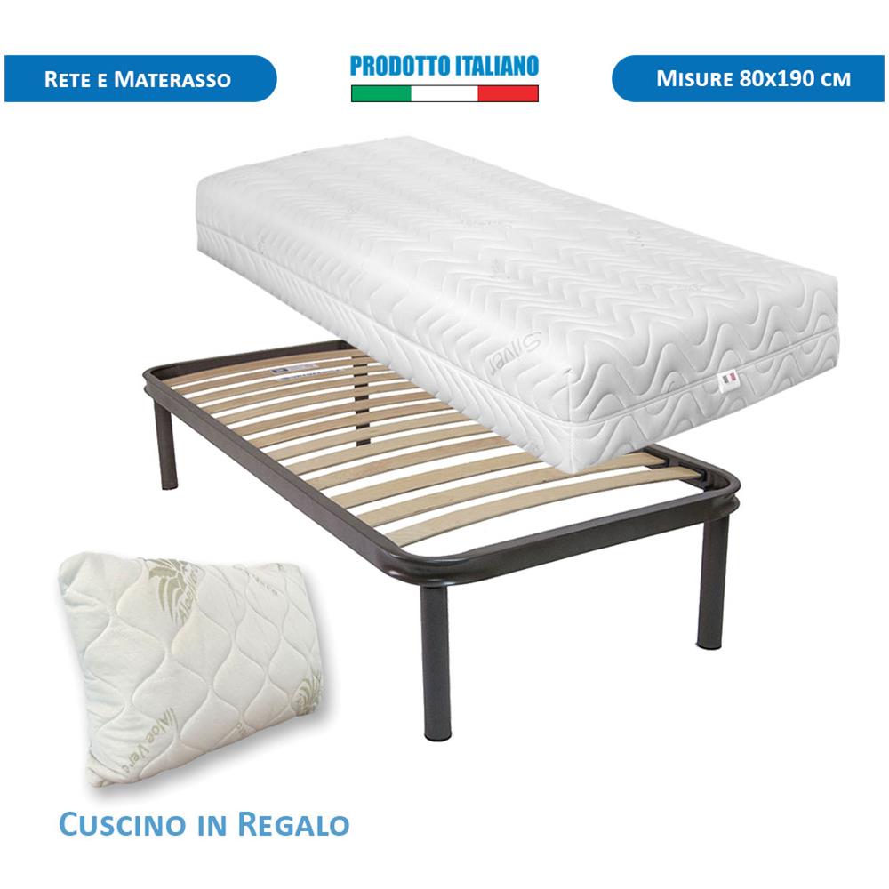 Letto Singolo Materasso Memory Alto 24cm Agli Ioni D'argento E Rete Ortopedica, Cuscino Fiocco Memory Incluso - Foto 1