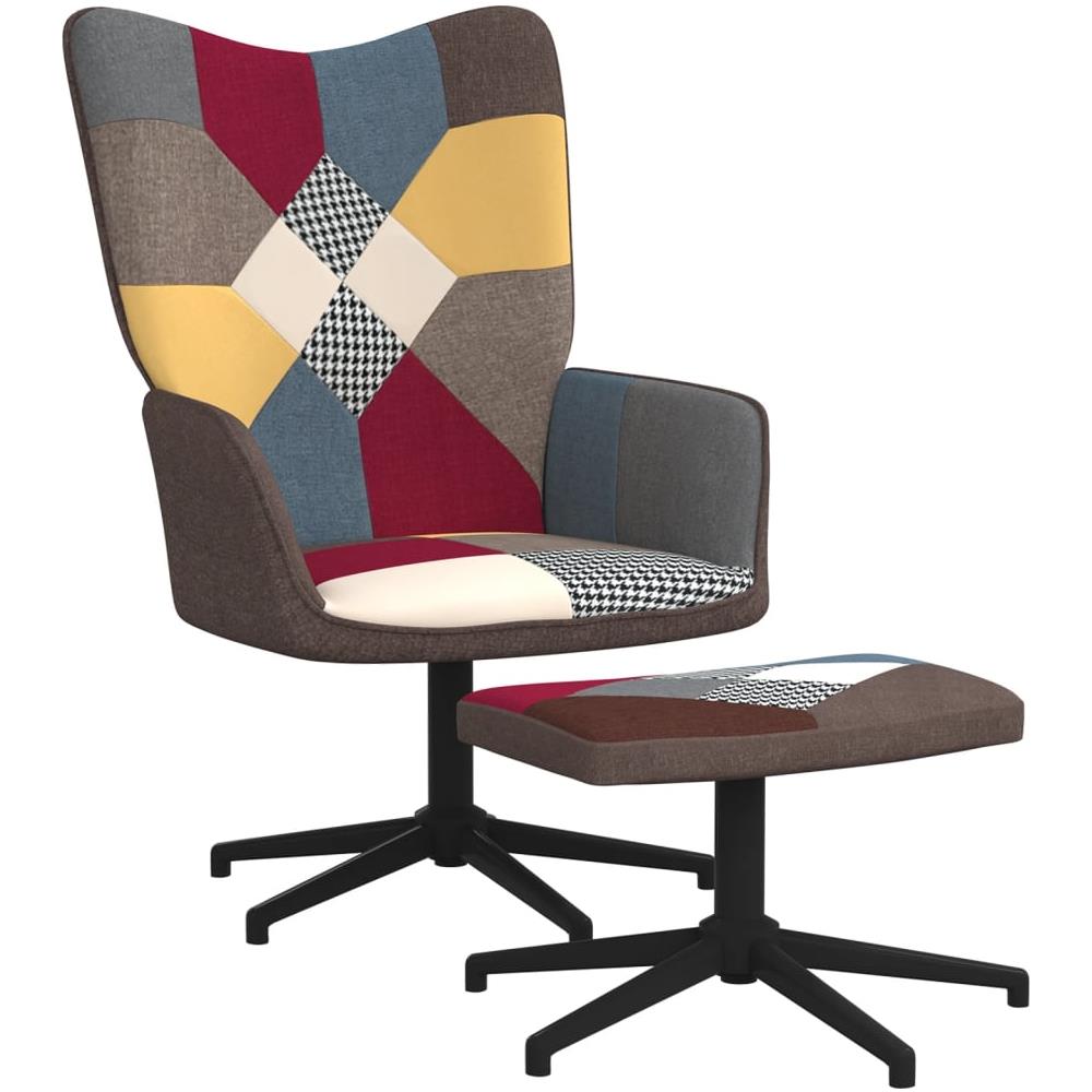 Sedia Relax con Sgabello in Tessuto Patchwork - Foto 1