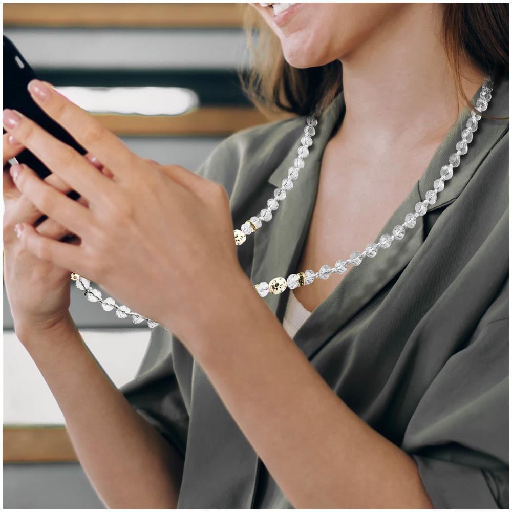 Collana Universale Per Smartphone Con Perline Lunghezza 74 Cm Bianco - Foto 5