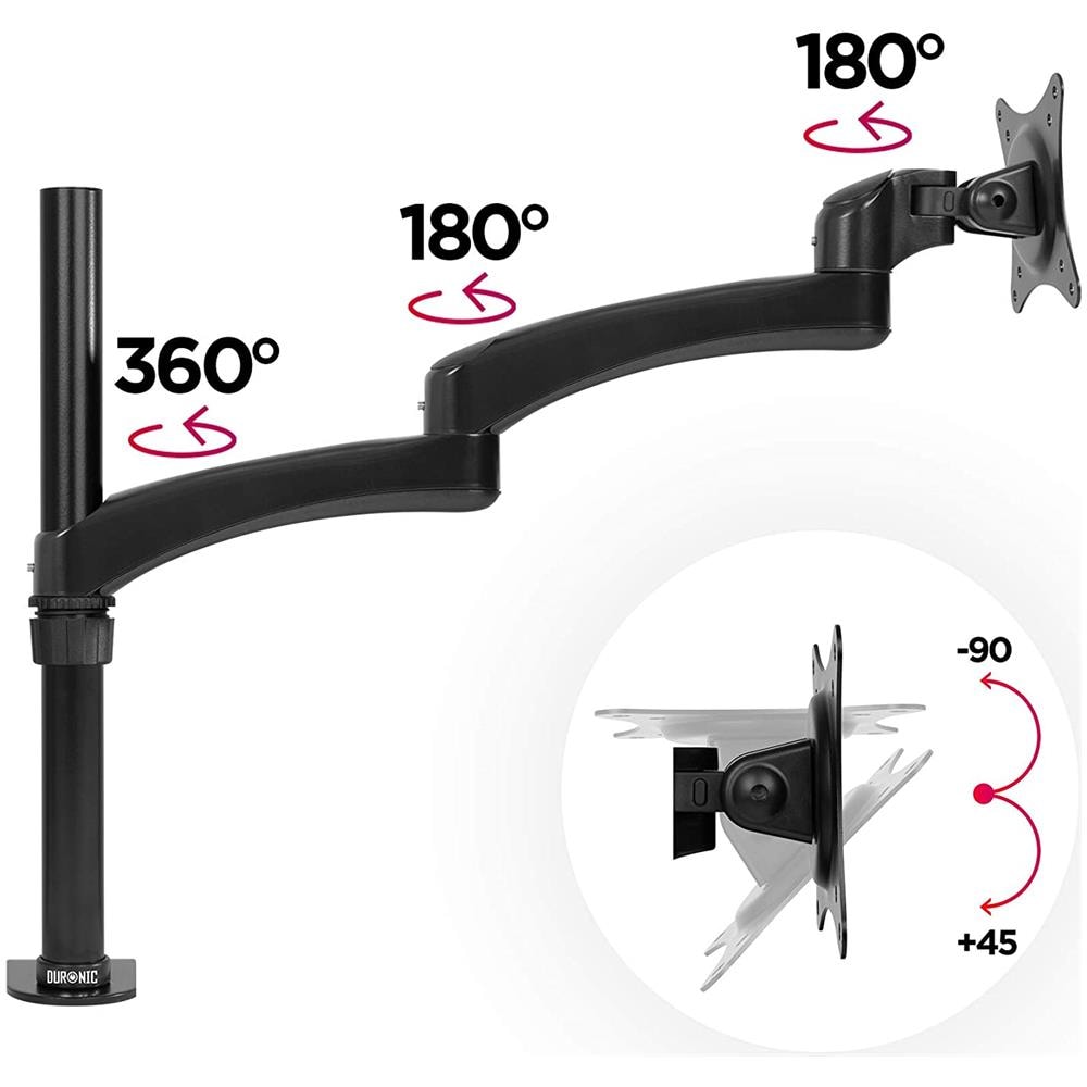 Dm451x3 Supporto Monitor - Supporto Per 1 Monitor Fino A 27” - Vesa 75/100 - Portata 13,8 Kg - Regolabile In Altezza - Inclinabile -90° +45° - Rotabile Di 360° Con Un Braccio - Foto 2