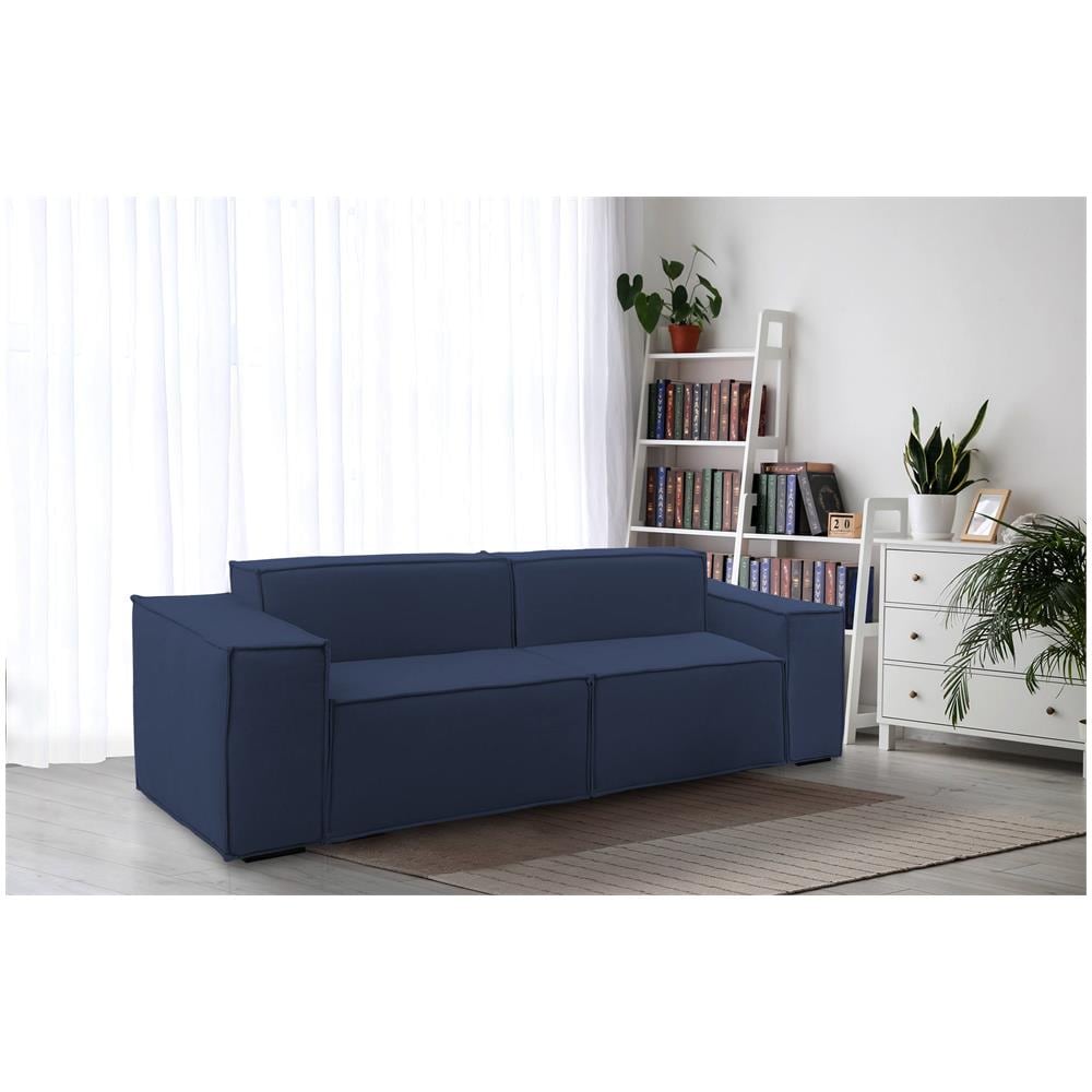 Divano Fisso Paola, Divano Componibile A 2 Posti Lineare, 100% Made In Italy, Sofà Moderno Da Soggiorno In Tessuto, Cm 220x95h70, Blu - Foto 1