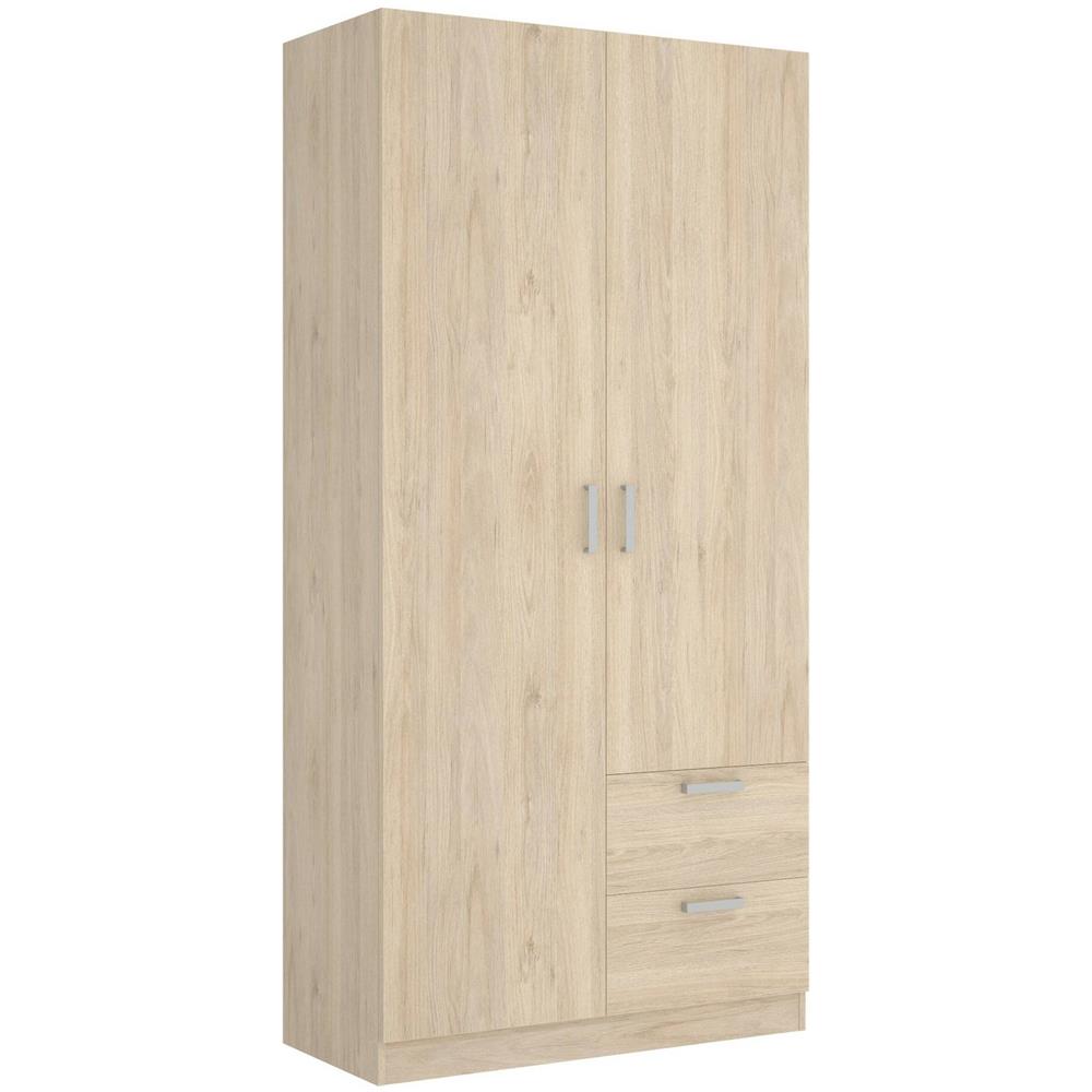 Guardaroba Velino, Mobile Appendiabiti Per Camera Da Letto, Armadio A 2 Ante Battenti E 2 Cassetti, 100x52h215 Cm, Rovere - Foto 2