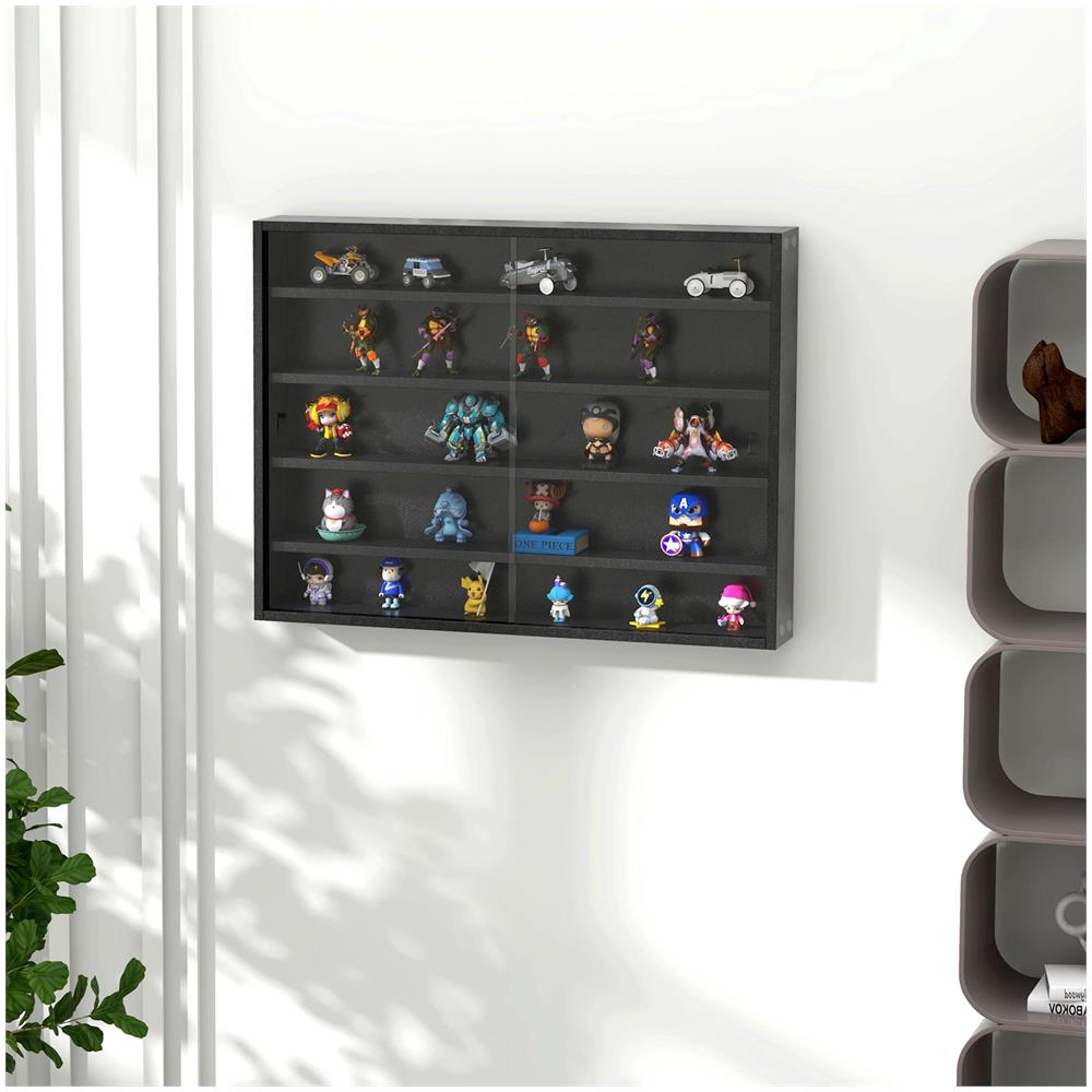 Vetrina a 5 Livelli a Muro con Ripiani Regolabili, in in Vetro e Truciolato, 80x9.5x60 cm, Nero - Foto 2