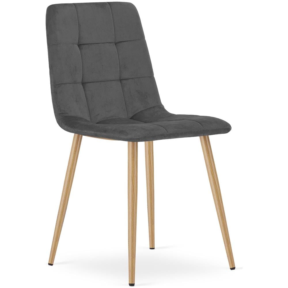Sedia PYRA Moderna in velluto grigio scuro / gambe color legno x 2 - Foto 2