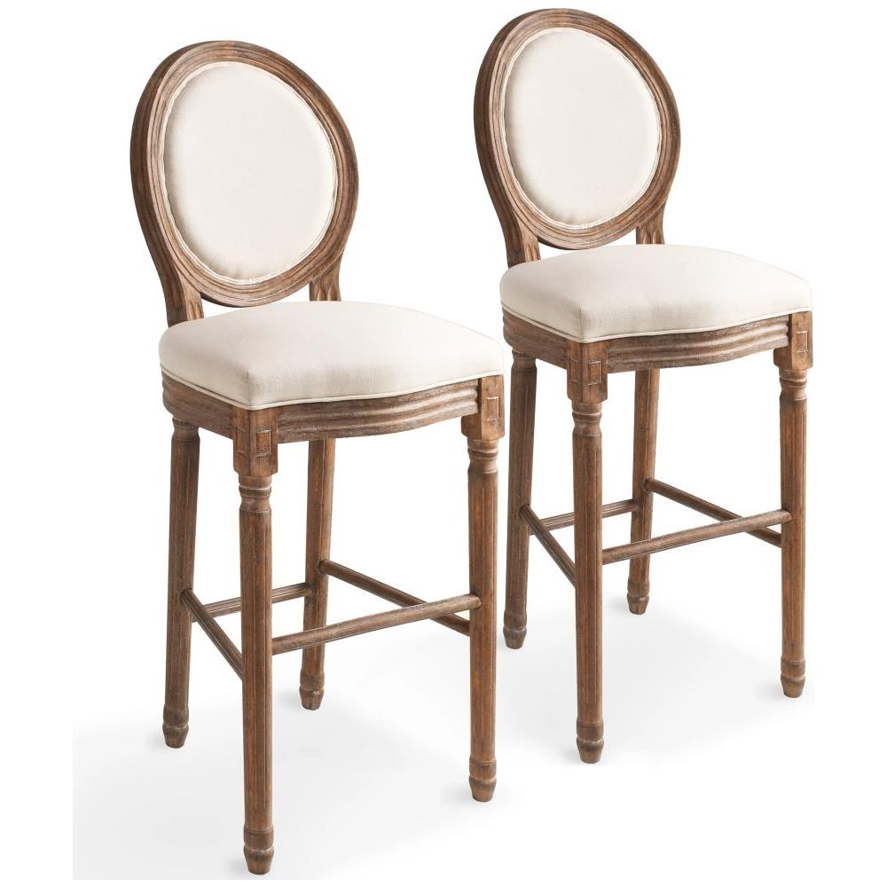 Sedie Da Bar In Lino 2 Pz 48x52x123 Cm Bianco Crema - Foto 1