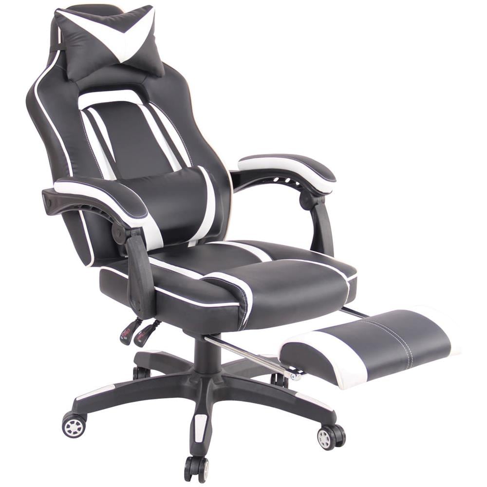 Sedia Gaming Heat con Poggiapiedi in Similpelle I Poltrona Racing Scrivania con Schienale Reclinabile E Doppio Cuscino Nero / Bianco - Foto 5