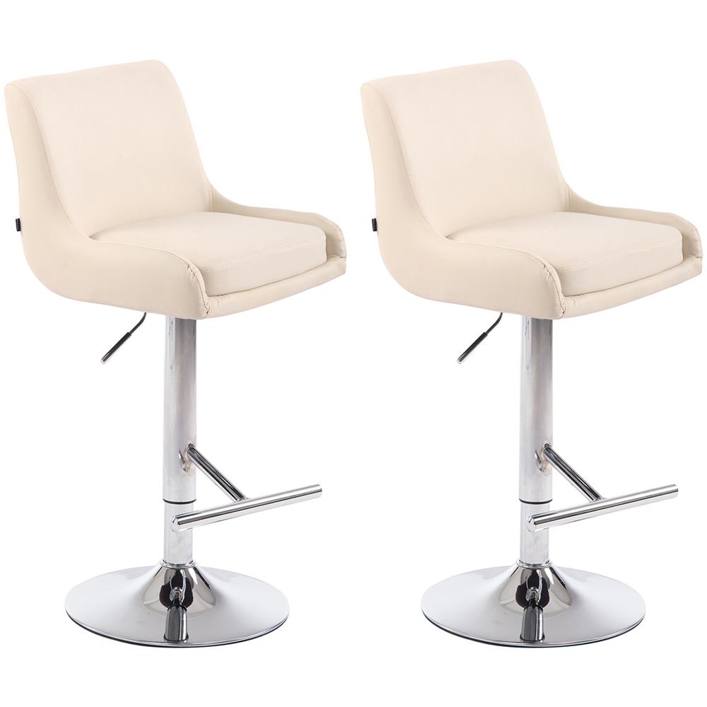 Set 2 Sgabelli Bancone Imbottiti Club in Similpelle - Coppia Sedie Alte Cucina con Schienale e Poggiapiedi, Altezza Regolabile 67-87 cm Crema - Foto 1