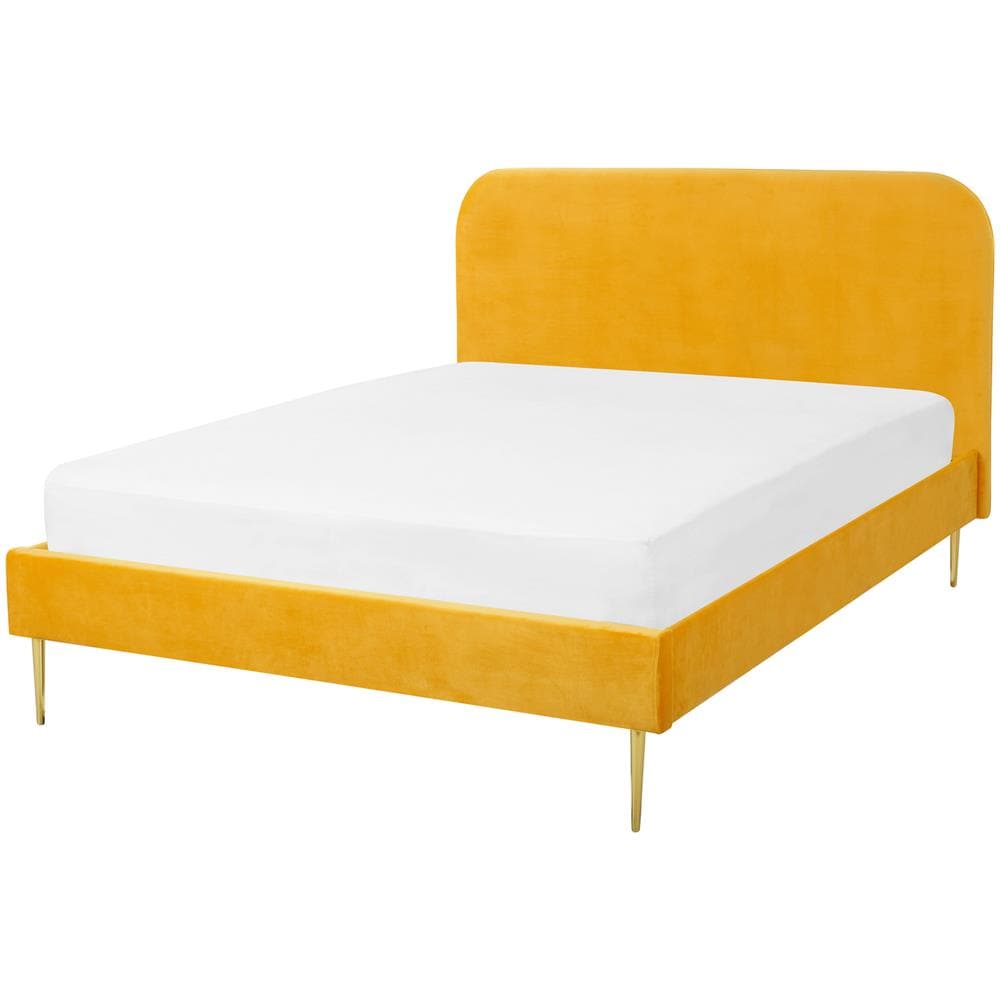 Letto In Velluto Giallo 140 X 200 Cm Flayat - Foto 1