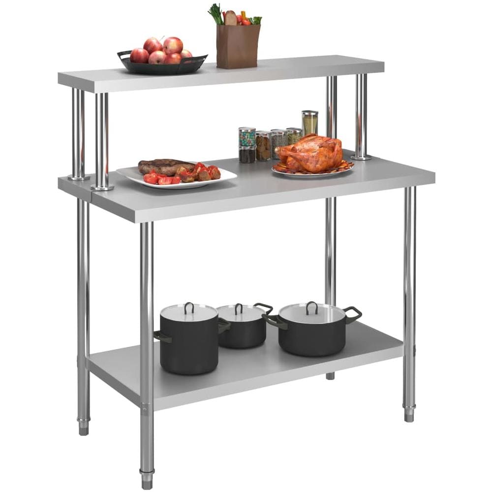 Tavolo Lavoro Cucina Con Mensola 120x60x120 Cm In Acciaio Inox - Foto 2