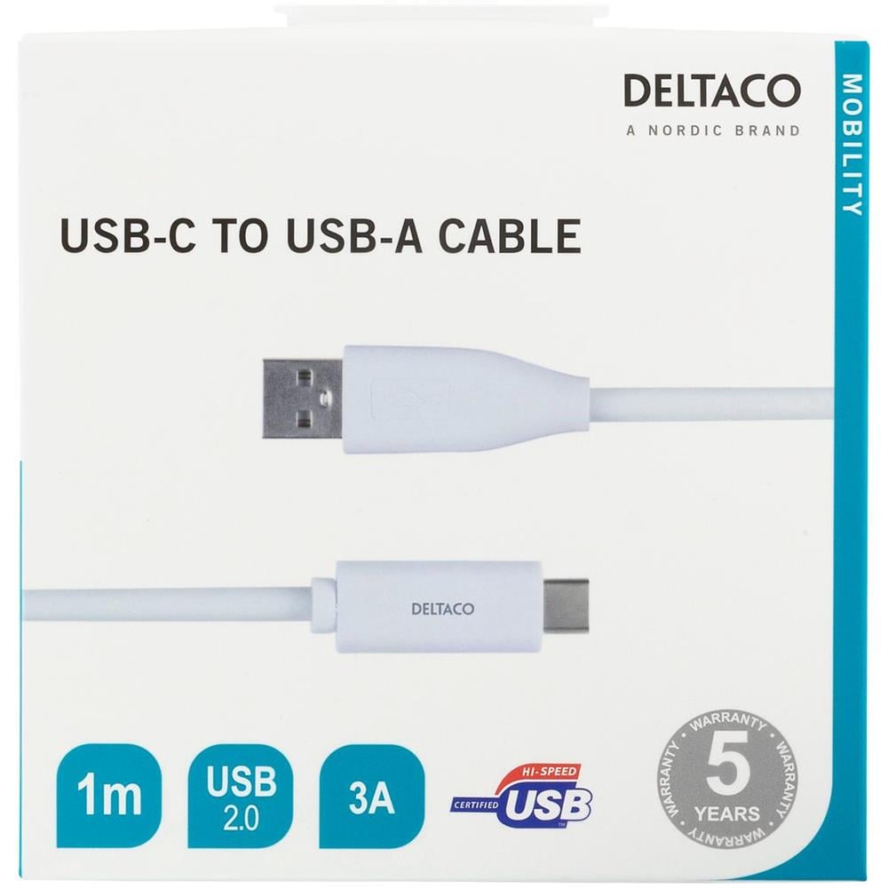 Cavo Da Usb-a A Usb-c, 1m, 3a, Usb 2.0, Bianco - Foto 2