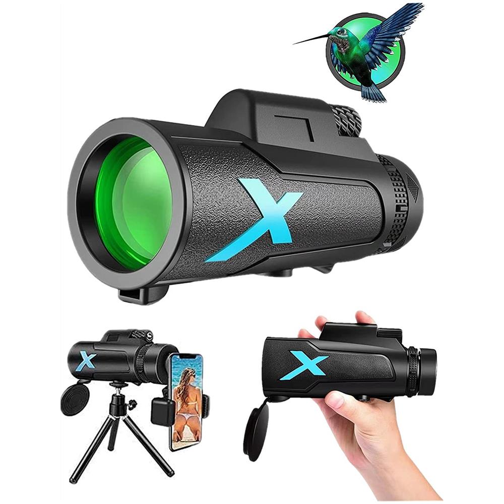 Telescopio monoculare 12X50, prisma BAK4 e cannocchiale monoculare FMC HD con supporto per smartphone e treppiede, impermeabile IPX7 per birdwatching, campeggio, concerti