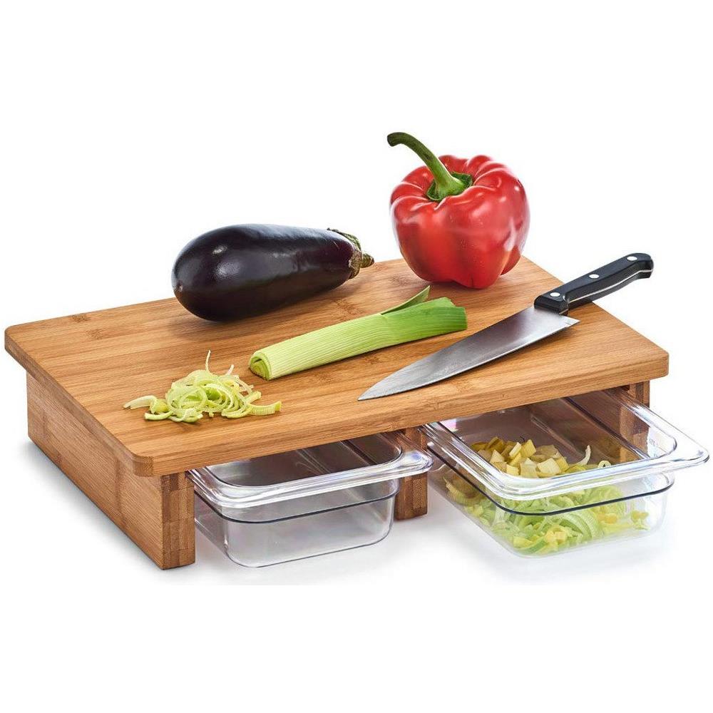 Tagliere Con Cassetti Retrattili, Accessorio Da Cucina In Bambù - 40,5 X 26,5 X 8,5 Cm, Zeller - Foto 1