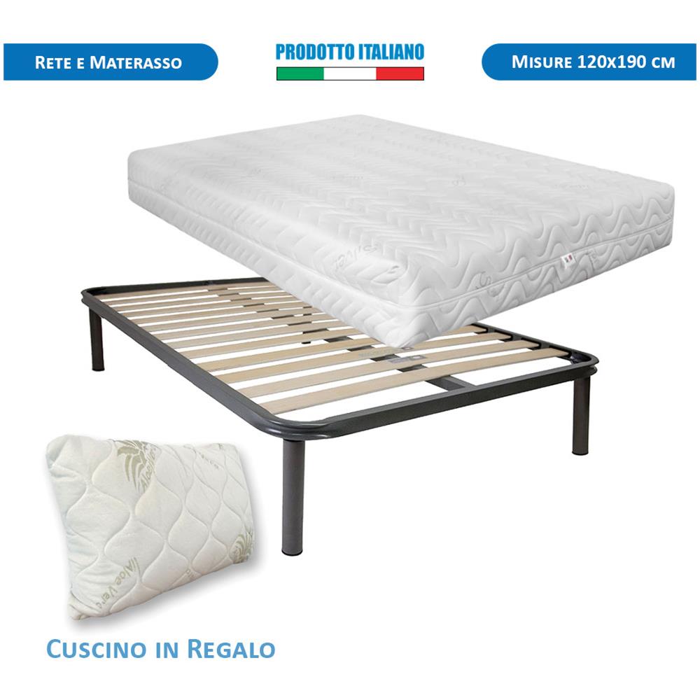 Letto Piazza E Mezza 120x190 Materasso Memory Alto 24cm Agli Ioni D'argento E Rete Ortopedica, Cuscino Fiocco Memory Incluso - Foto 1