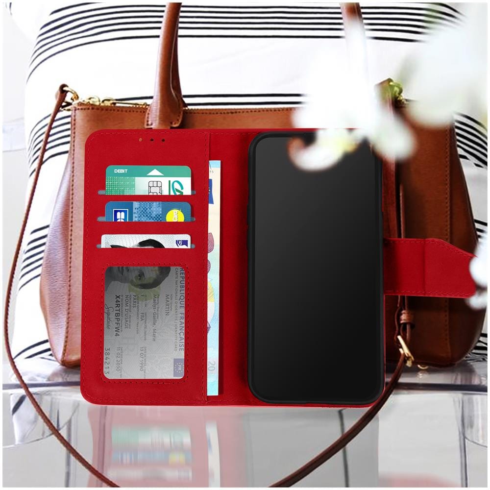 Custodia Vera Pelle Per Iphone 13 Pro Max Portacarte E Supporto Video Rossa - Foto 2