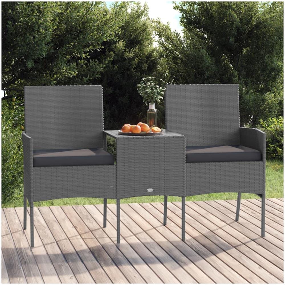 Divano Da Giardino 2 Posti Con Tavolino In Polyrattan Antracite - Foto 1