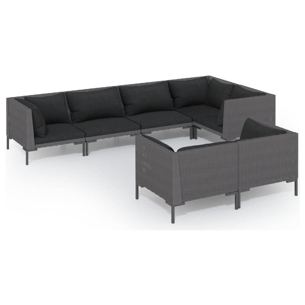 Set Divani Giardino 7 Pz Con Cuscini In Polyrattan Grigio Scuro - Foto 1