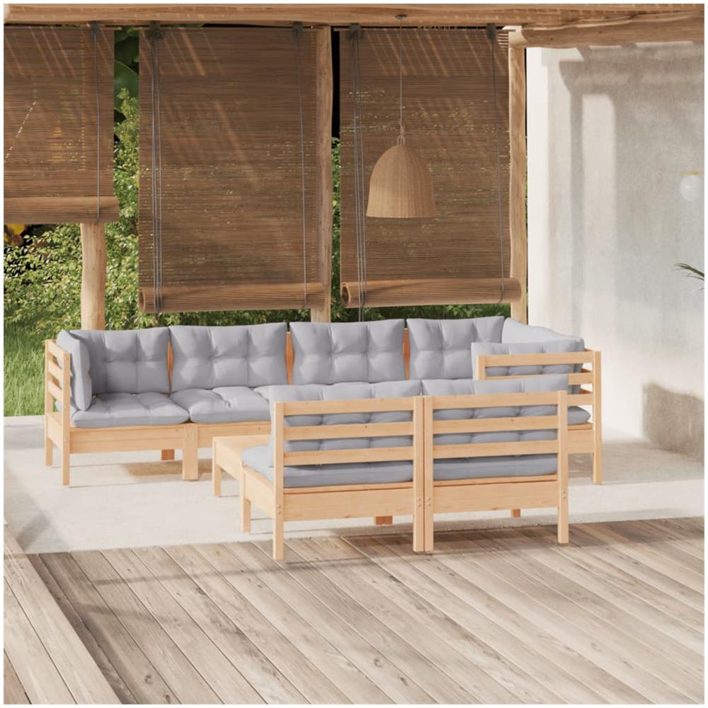 Set Divani Da Giardino 8 Pz Con Cuscini Grigi Massello Di Pino - Foto 1
