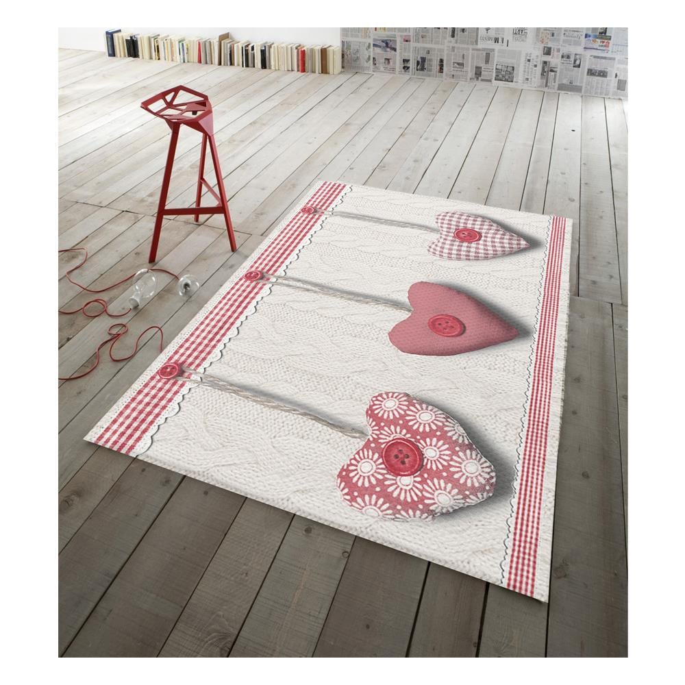 Tappeto Antiscivolo In Stampa Digitale Linea Pensieri Delicati Dis. Cuore Appeso 70x115 Rosso - Foto 1