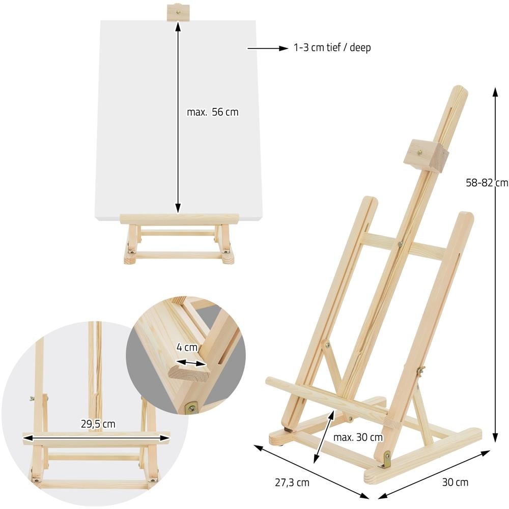 Cavalletto Pittura Da Tavolo Di Legno Pieghevole Altezza Regolabile Ca. 58-82 Cm Con Telaio Ad H Supporto Per Dipingere Disegno Per Uso Artistico Hobby E Studio Espositore Professionale - Foto 2