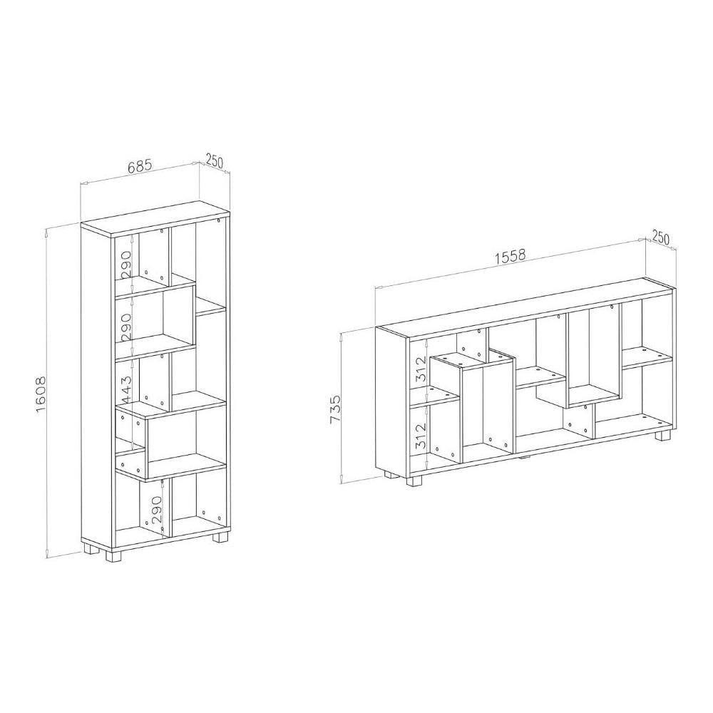 Scaffale Libreria - Divisori Design Salon-salle A Mangiare, Nero Mate, Dimensioni: 68,5 X 161 X 25 Cm Di Profondità. - Foto 6