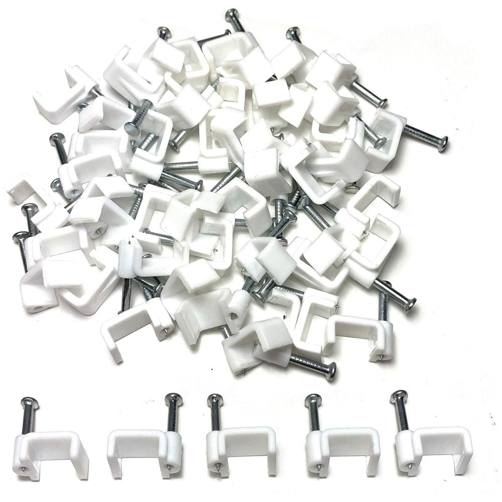 Legare Del Cavo Di Plastica Bianco Piatto Eletico Clip Tv Telefono Internet Fissaggi Di Piombo 50 Pezzi (12 Mm) - Foto 1