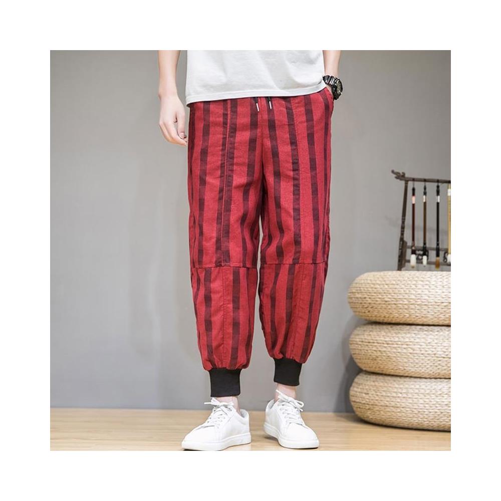 SLOWMOOSE - Motivo A Righe Da Uomo, Pantaloni / Pantaloni Larghi Harem [  rosso / Xl] - ePRICE