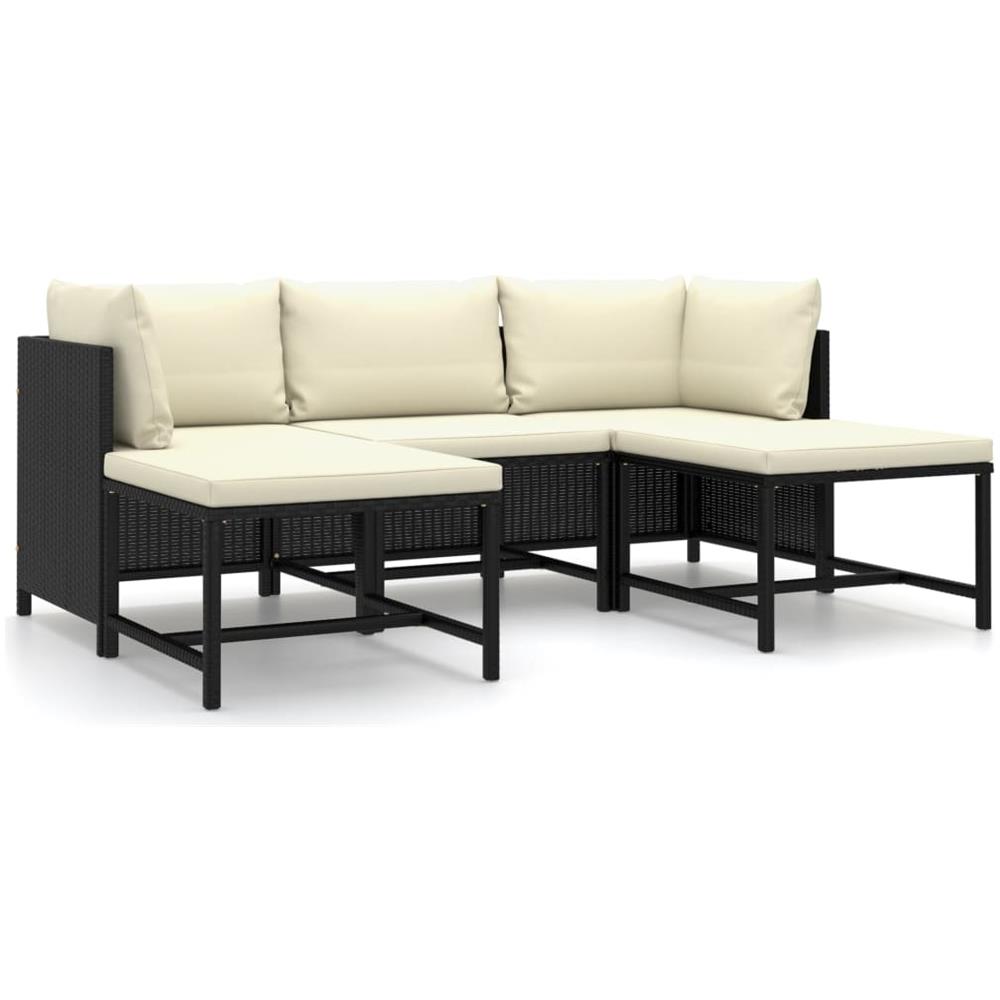 Set Divani Da Giardino 5 Pz Con Cuscini In Polyrattan Nero - Foto 1