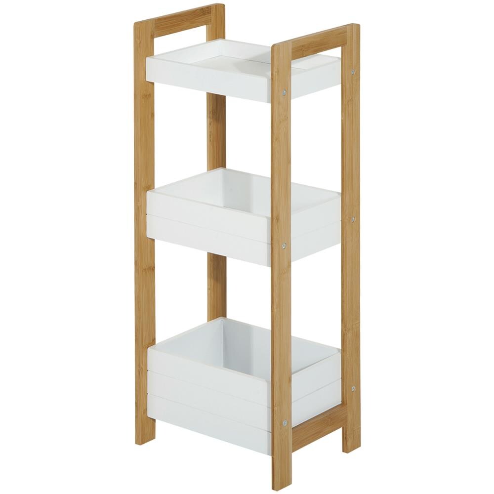 Mobiletto Bagno Multiuso Scaffale A 3 Ripiani Compatto In Legno Mdf E Bambù, Bianco, 27.5x20.8x74cm - Foto 1