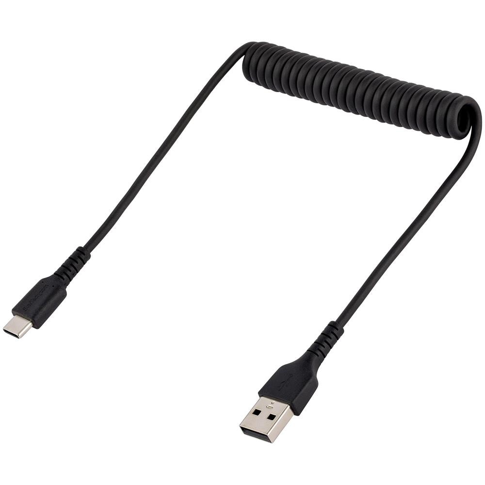 Cavo USB C Ricarica Veloce da 50cm; Cavetto USB tipo C 2.0 Spiralato di Alimentazione e Sincronizzazione; Cavo Adattatore USB A a USB C corto in resistente Fibra Aramidica, Maschio-Maschio, TPE - Nero - Foto 2