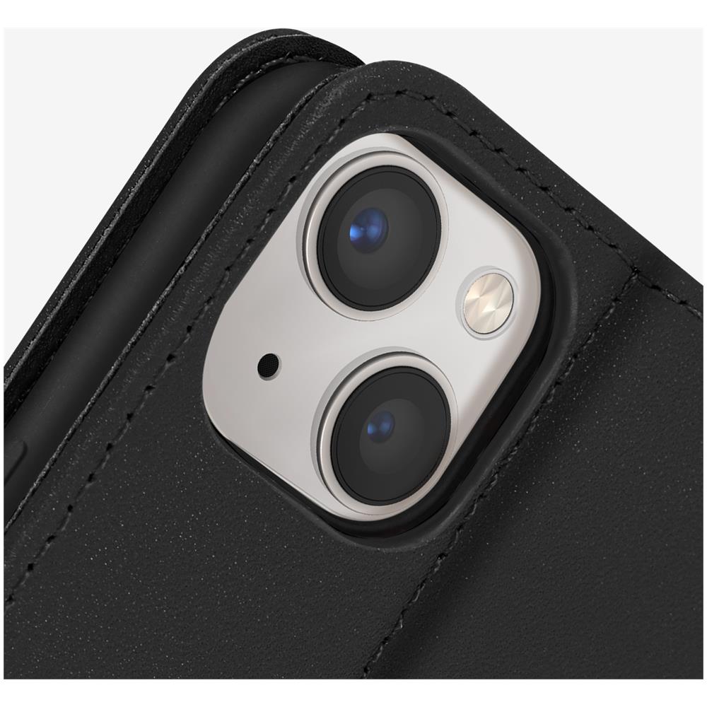 Custodia Vera Pelle Per Iphone 13 Mini Portacarte E Supporto Video Nera - Foto 2