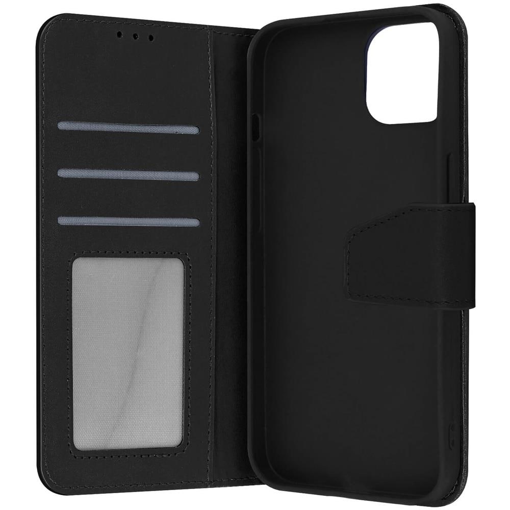 Custodia Vera Pelle Per Iphone 13 Mini Portacarte E Supporto Video Nera - Foto 1