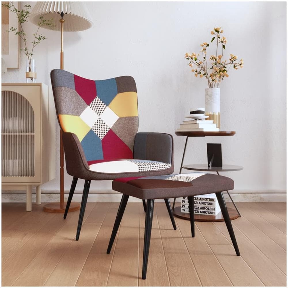 Poltrona Relax con Poggiapiedi in Tessuto Patchwork - Foto 1