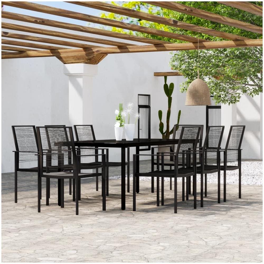 Set Mobili Da Pranzo Da Giardino 9 Pz Con Cuscini Nero - Foto 1