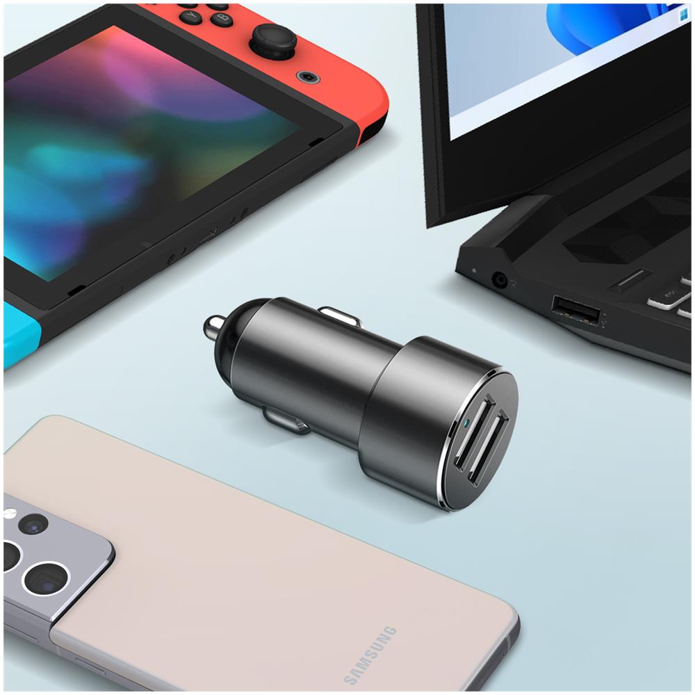 Caricabatterie Auto Baseus Con 2 Porte Usb E 2 Prese Accendisigari Baseus Nero - Foto 2