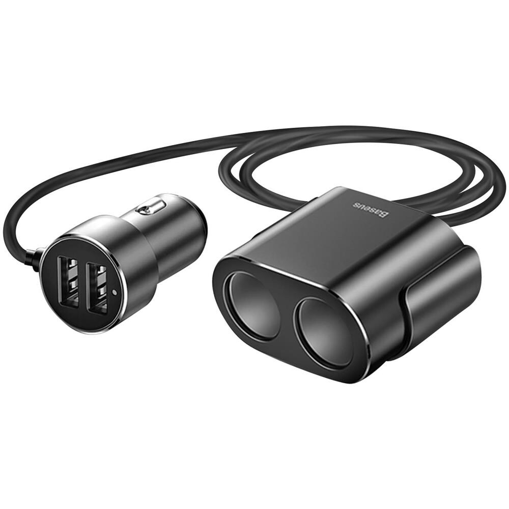 Caricabatterie Auto Baseus Con 2 Porte Usb E 2 Prese Accendisigari Baseus Nero - Foto 1