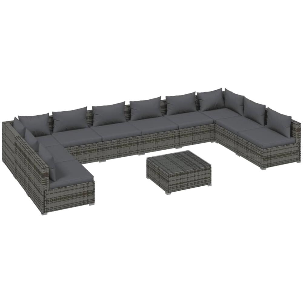 Set Bar Da Giardino 11 Pezzi VidaXL - Polyrattan Grigio Con Cuscini, Tavolo Vetro Temperato - Foto 5