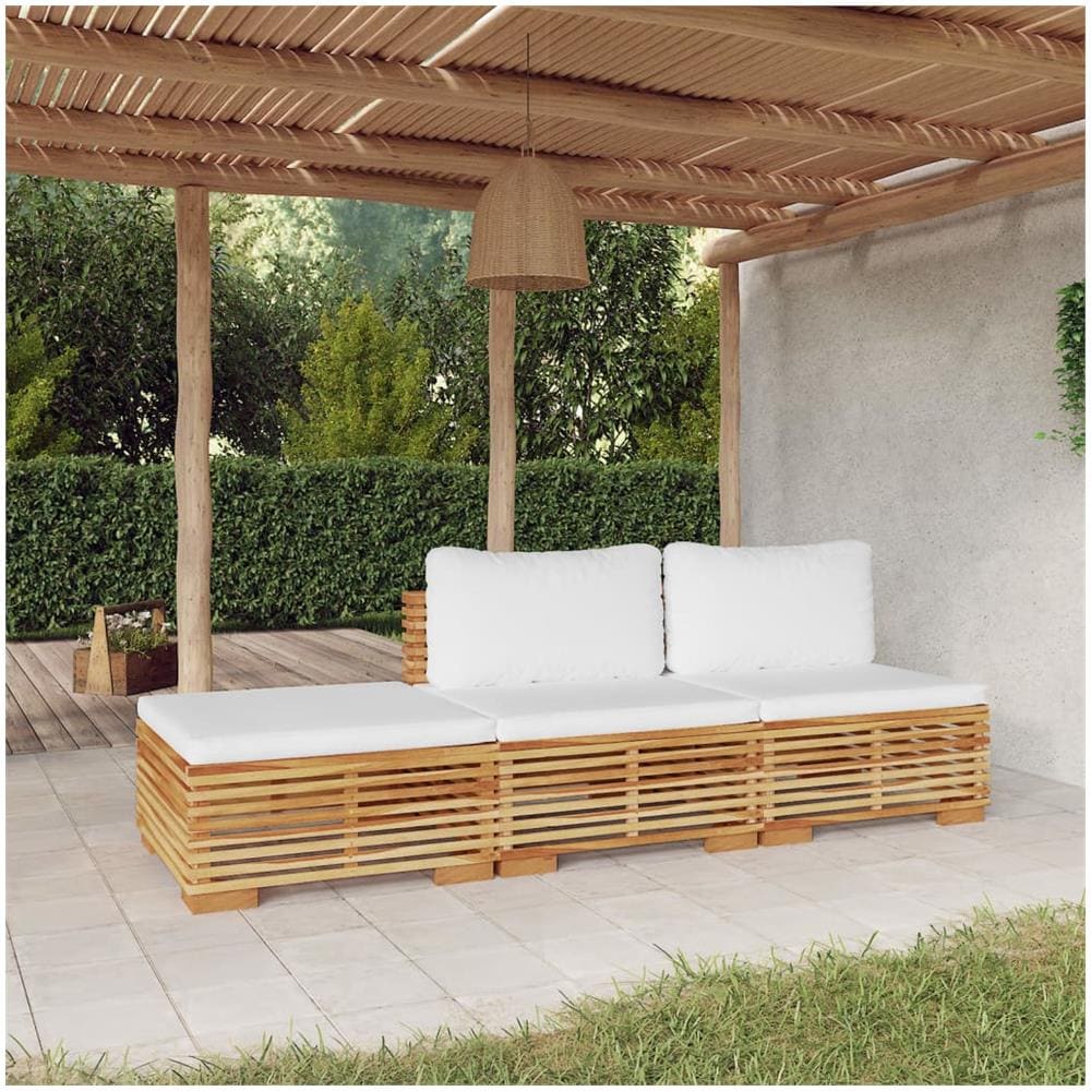 VidaXL Set Divani Da Giardino 3 Pezzi In Legno Di Acacia Con Cuscini Crema – Tavolino, Angolo E Centrale – Lounge Modulare - 4