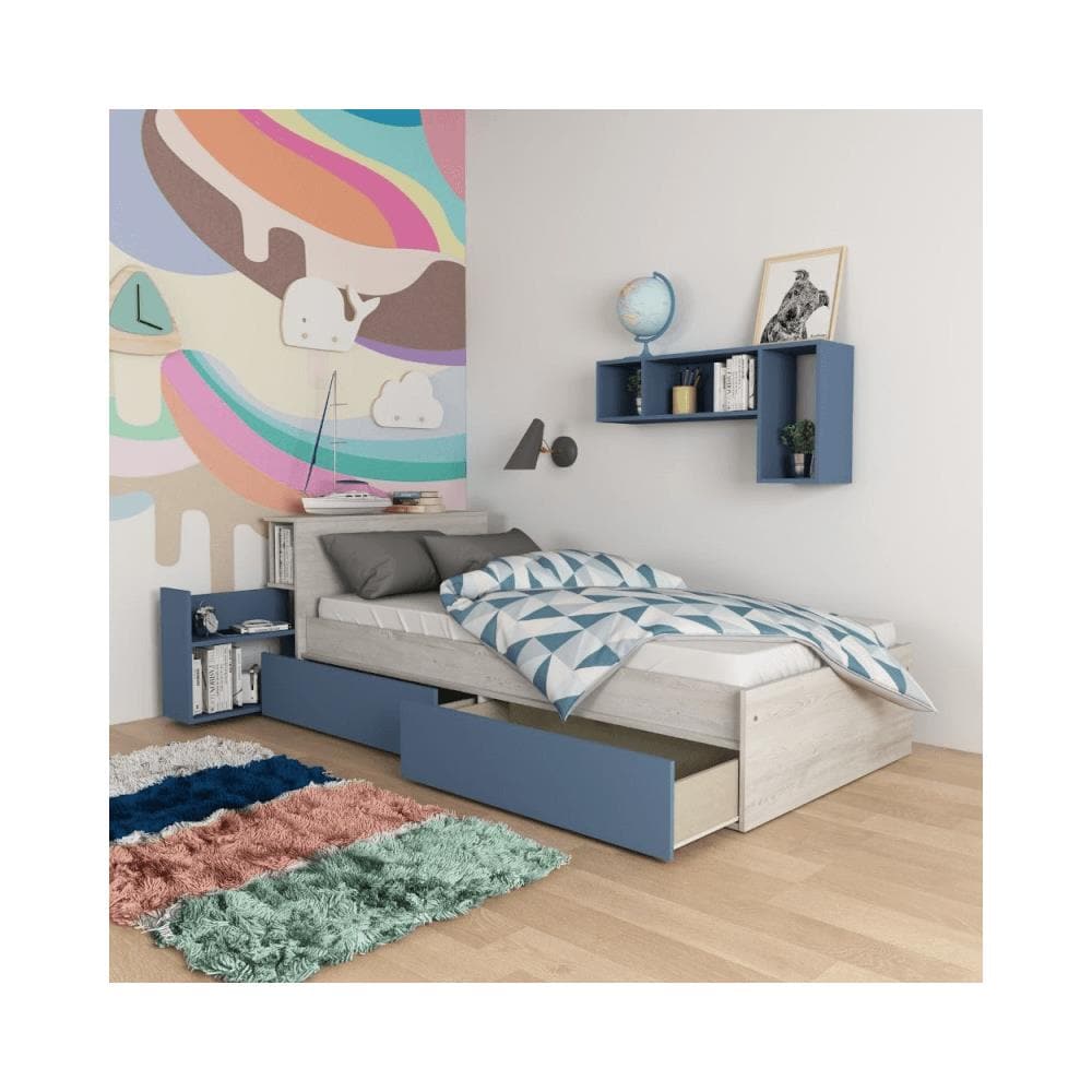 Letto Singolo 1660 Bianco Celeste Con Comodino Estraibile - Foto 1