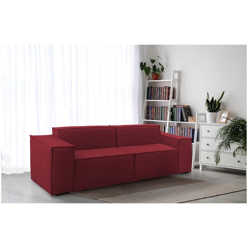 Divano Fisso Paola, Divano Componibile A 2 Posti Lineare, 100% Made In Italy, Sofà Moderno Da Soggiorno In Tessuto, Cm 220x95h70, Rosso - Foto 1