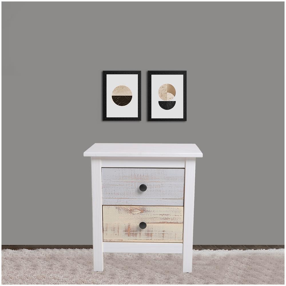 Comodino Magda Bianco Con 2 Cassetti Di Diversi Colori, Realizzato In Pino Massiccio - Foto 2