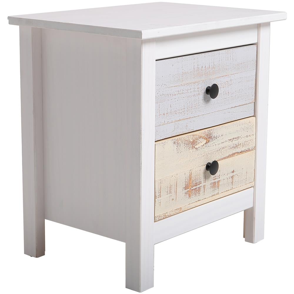 Comodino Magda Bianco Con 2 Cassetti Di Diversi Colori, Realizzato In Pino Massiccio - Foto 5