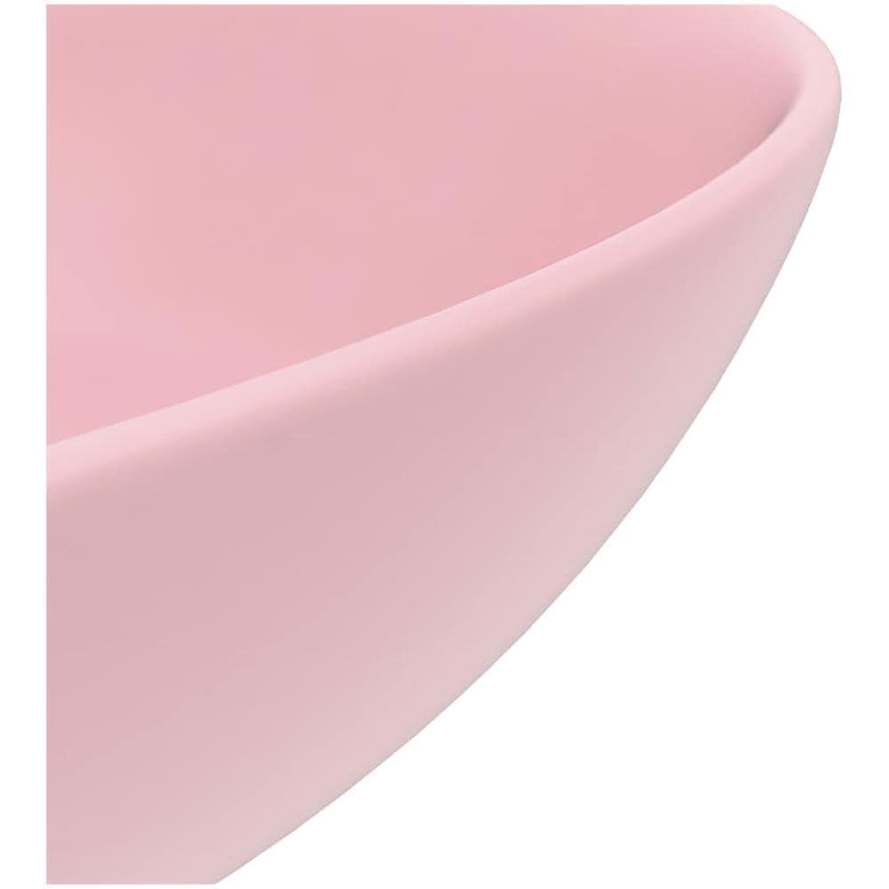 Lavandino da Bagno in Ceramica Rosa Opaco Rotondo - Foto 2