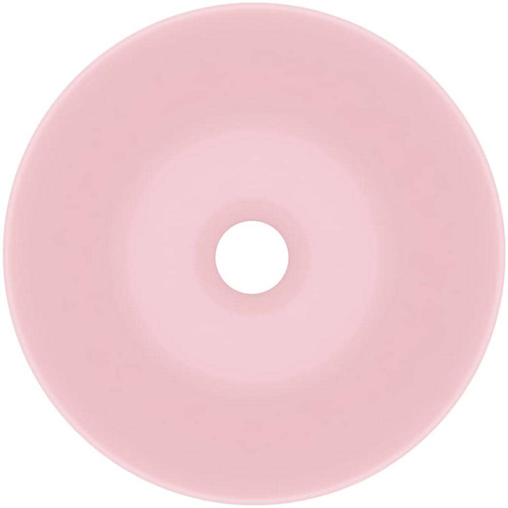 Lavandino da Bagno in Ceramica Rosa Opaco Rotondo - Foto 4